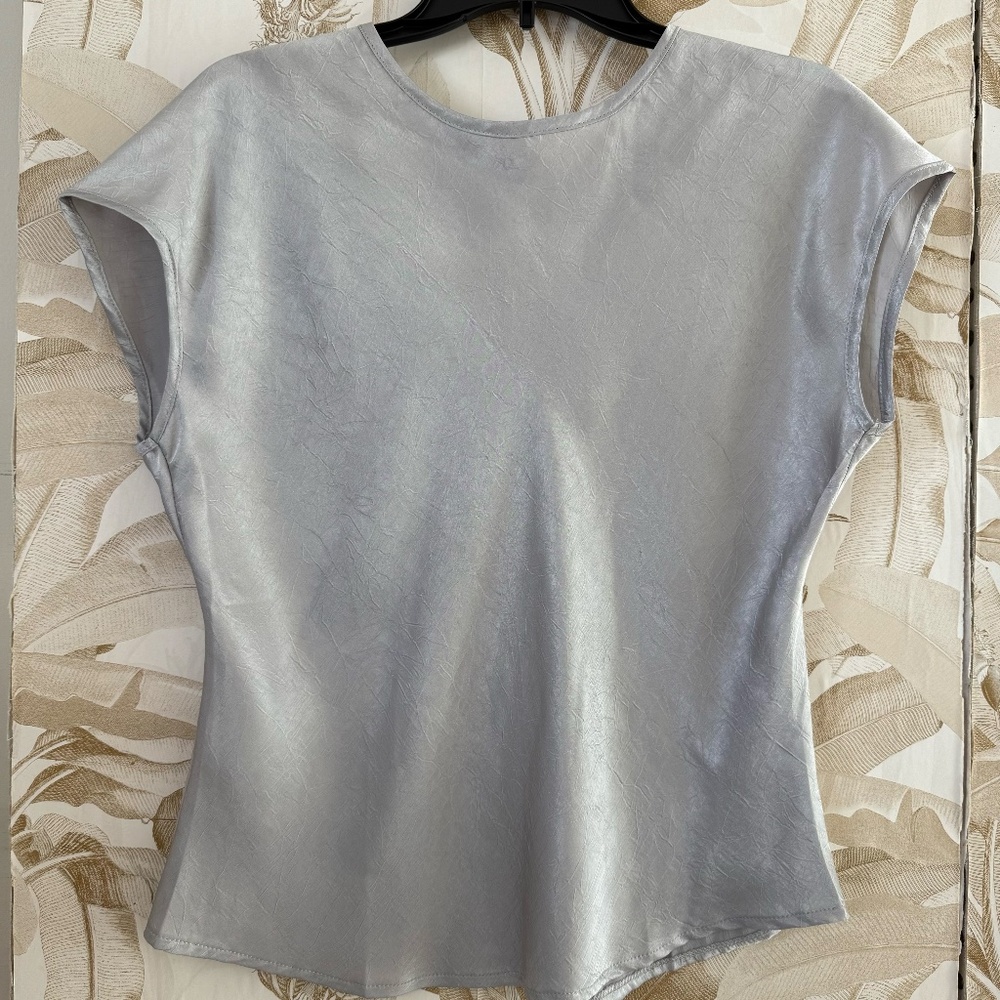 Silver Satin top, Elevate your style business chick, elegant or casual - Picture 4 of 5
